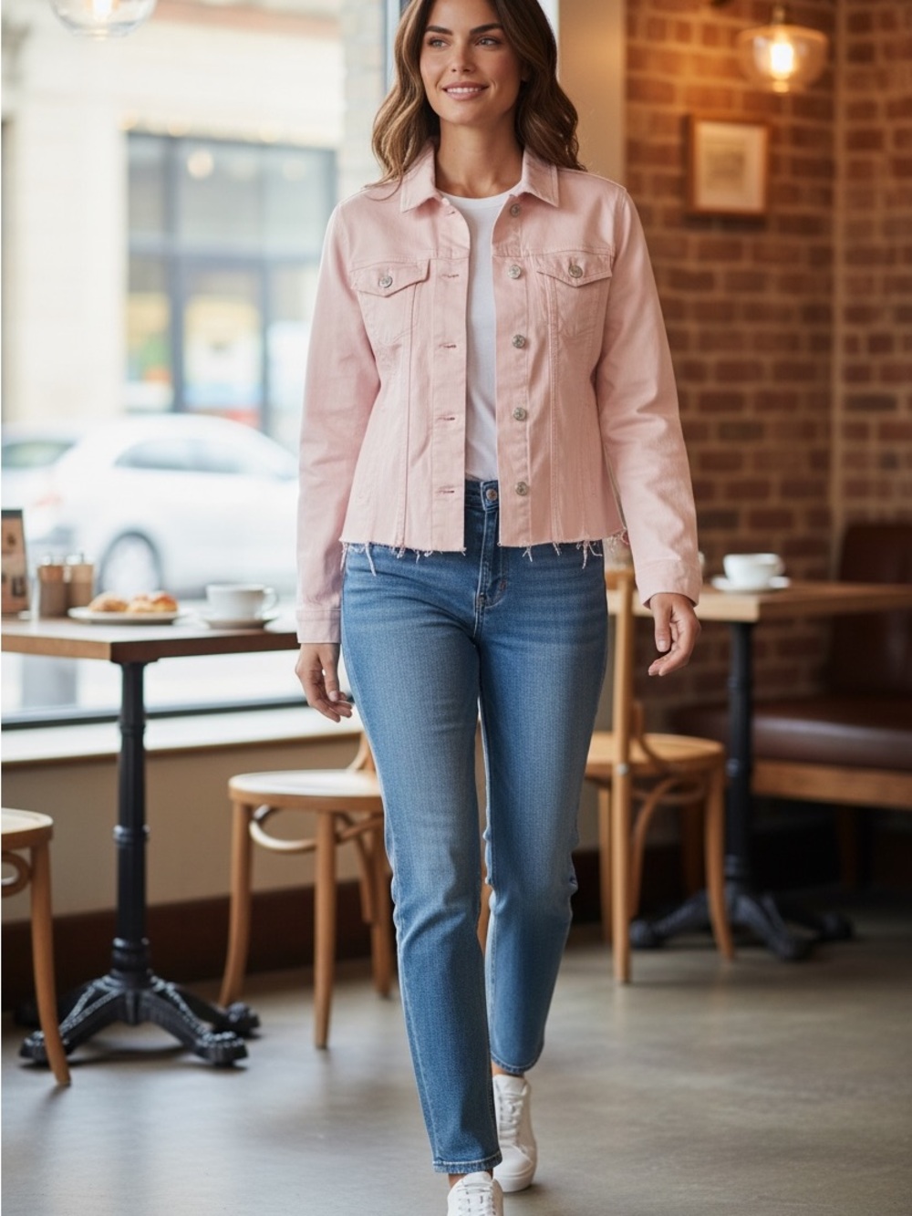 Light Pink Denim Jacket - Casual Cropped Style